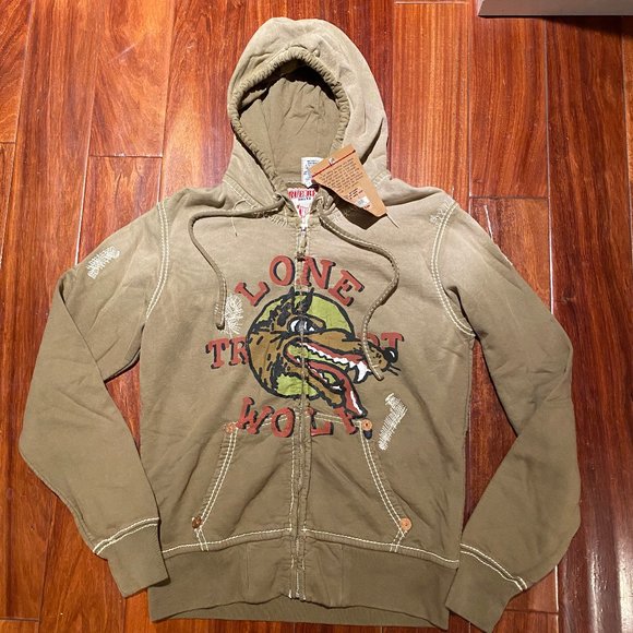 mens grey true religion hoodie